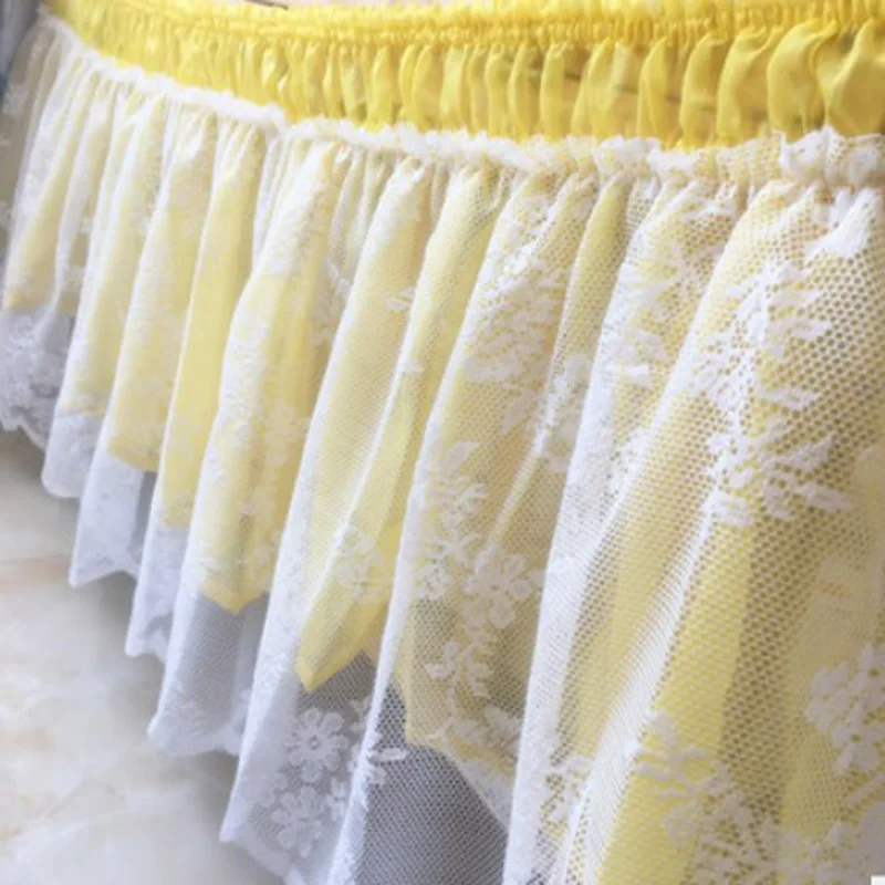 Расшитая рюшами юбка на кровать с цветочным декором, юбка на кровать для свадьбы, кружевная юбка на кровать, эластичное покрывало на кровать, покрывало без поверхности - Цвет: Yellow