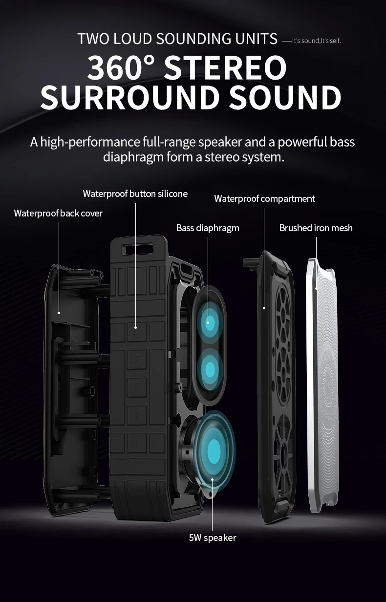 Открытый IPX7 водонепроницаемый Bluetooth динамик тяжелый бас объемный динамик пылезащитный Портативный soundbox TWS 3D стерео соединение