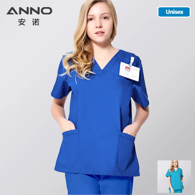 

ANNO Medical Scrub Set Uniform for Women Clinical Clothes Blue Nursing Surgical Gown Summer Short Sleeve Hospital Form