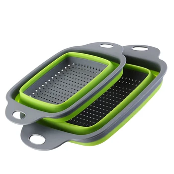 

Kitchen Foldable Washing Basket with Colander Fruit Vegetable Washing Strainer Silicone Drainer Basket with Handle Kitchen Tools