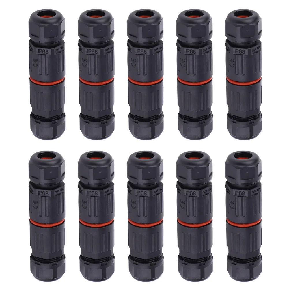 

10pcs IP68 Waterproof Straight Connector Quick Wiring 16A Electrical Wire Cable 3Pin Connector Outdoor Plug Socket