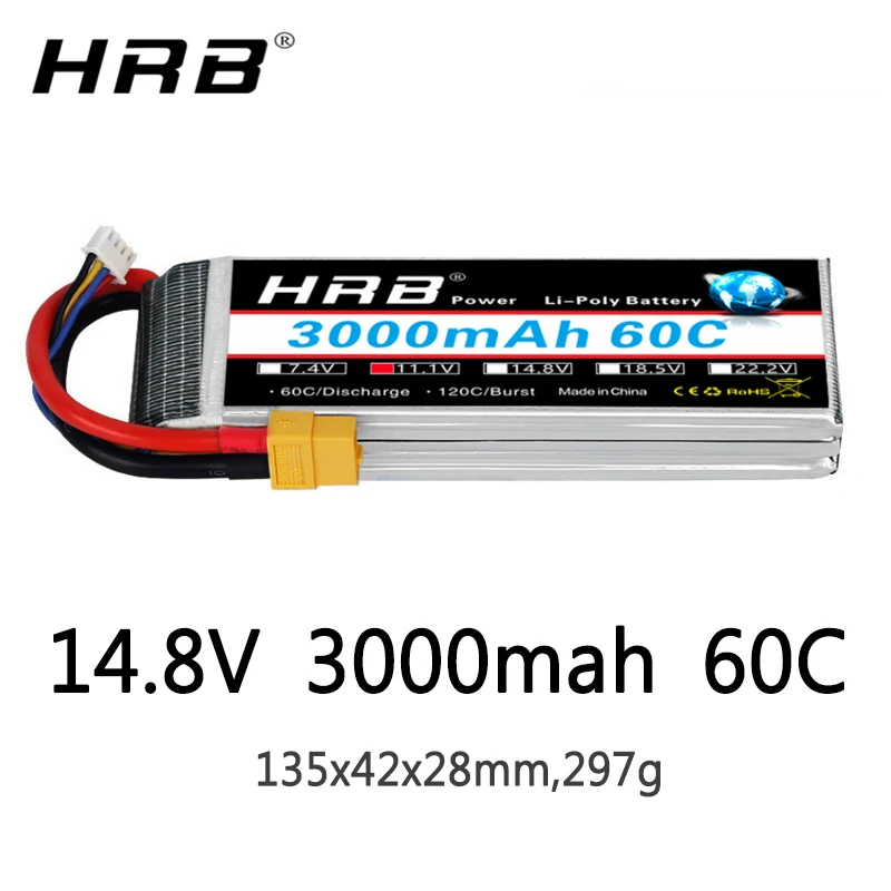 2pcs HRB 4S 3300mAh 14.8V 60C LiPo Battery XT60 for RC Drone Helicopter Boat Car