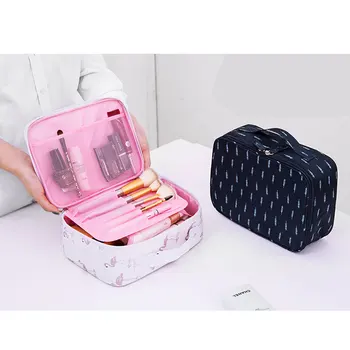 

Fashion Flamingo Cubic Makeup Bag Multicolors Travel Cosmetic Beauty Kit Large Toiletries Wash Case