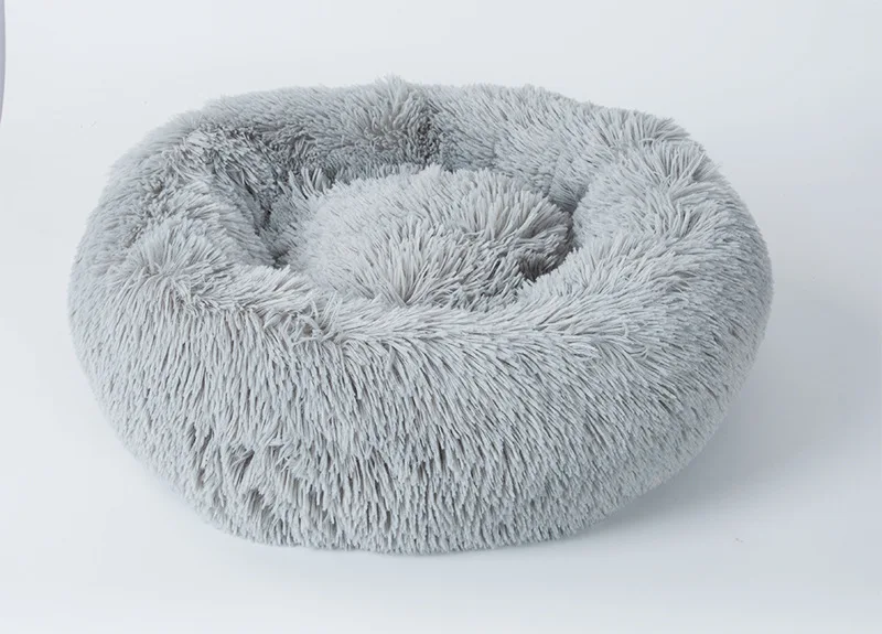 Теплая круглая кровать для собаки, длинная плюшевая моющаяся корзина для кошек, собак, кровать для питомцев, для маленьких, средних и больших собак, для кошек, зимняя собачья Конура - Цвет: Light-gray