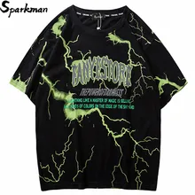 Уличная Футболка мужская темная молния хип-хоп футболка хлопок Харадзюку футболки короткий рукав топы тройники уличная одежда лето