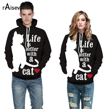 

Print Hip hop Hoodies Tops Hot Men women Hoodie Autumn Winter Sweatshirt Cat Print Drop Shipping 2019