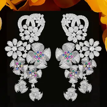 

BIG Noble Luxury Blossom Flowers Dangle Pendant Earring For Women Wedding Cubic Zirconia Bridal Earring Jewelry Accessories 2020