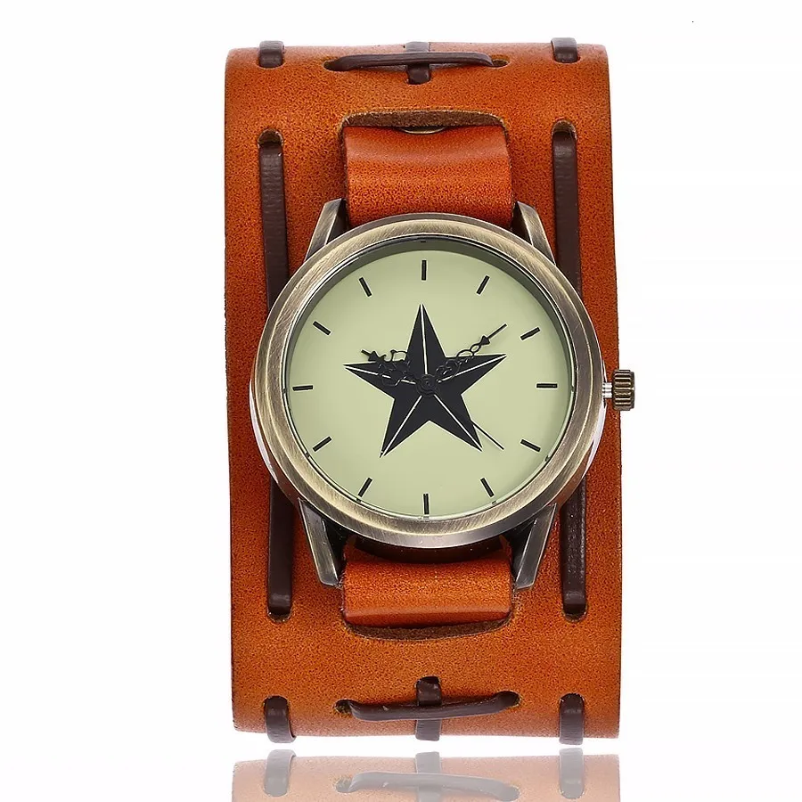 Горячая мужские винтажные натуральная кожа, для панков стиль часы «звездное небо» Повседневные Роскошные мужские кварцевые часы Relogio Masculino - Цвет: orange