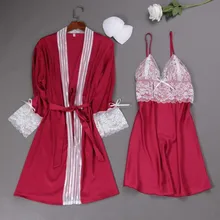 FZSLCYIYI, женское шелковое платье, набор, летнее, сексуальное, кружевное, женское платье для сна, элегантное, женские пижамы, повседневный халат, наборы