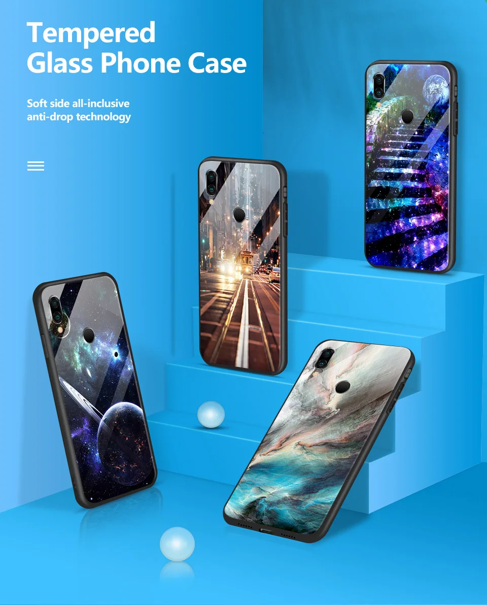 Для Xiaomi Redmi Note 6 звездный узор закаленное стекло чехол для телефона Redmi Note 7 мягкий силиконовый край полная защита жесткий чехол