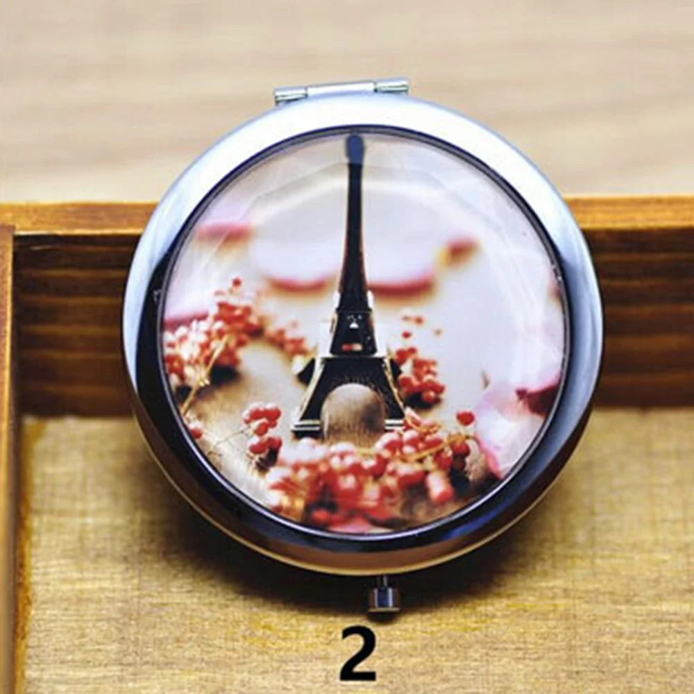 1Pc Portable Makeup Mirror Solid Color Metal Round Case Double-Side Pop-Up Pocket Mirror Beauty Accessories Rose Gold
