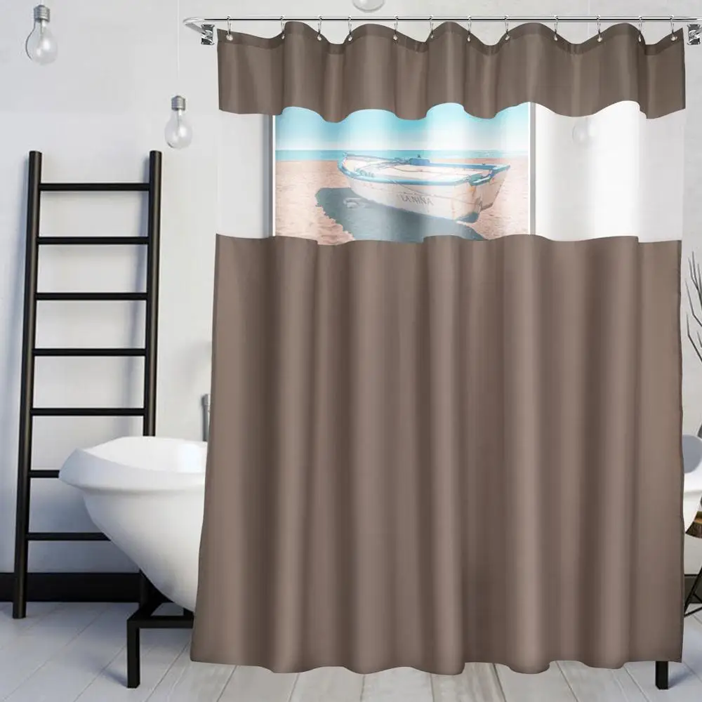 VCVCOO, водостойкая черная занавеска для душа, светильник, белая сетка, экран, ткань, Марлевое окно, занавеска для ванной комнаты с крюком - Цвет: Brown