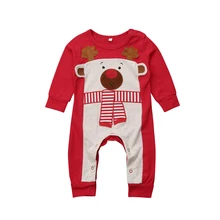 Хлопковый Рождественский комбинезон с длинными рукавами и рисунком оленя для новорожденных мальчиков и девочек, пляжный костюм, одежда