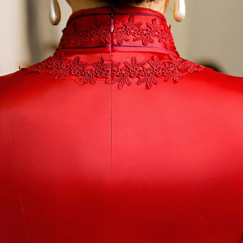 SHENG COCO кружево вышивка шелковое вечернее платье китайский красный длинный Qipao женское платье-Ципао платье Китай свадебные платья плюс размер 4XL