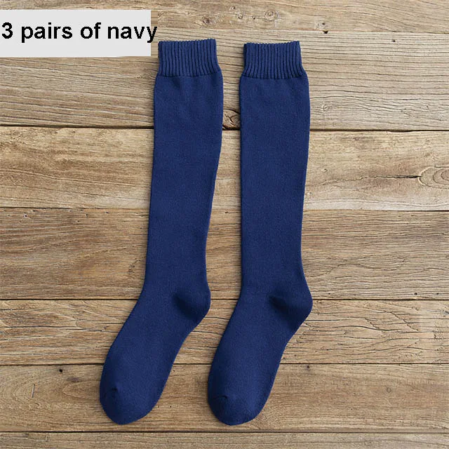 6 шт. = 3 пары, мужские зимние компрессионные чулки, Зимние гольфы, махровые носки, хлопковые плотные носки до середины икры, размер 38-44 - Color: 3 navy