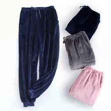 Winter Women Warm Velvet sleep bottoms Female Casual Loosen nighty trousers sleepwear pyjama Ladies Solid pajama pants XL