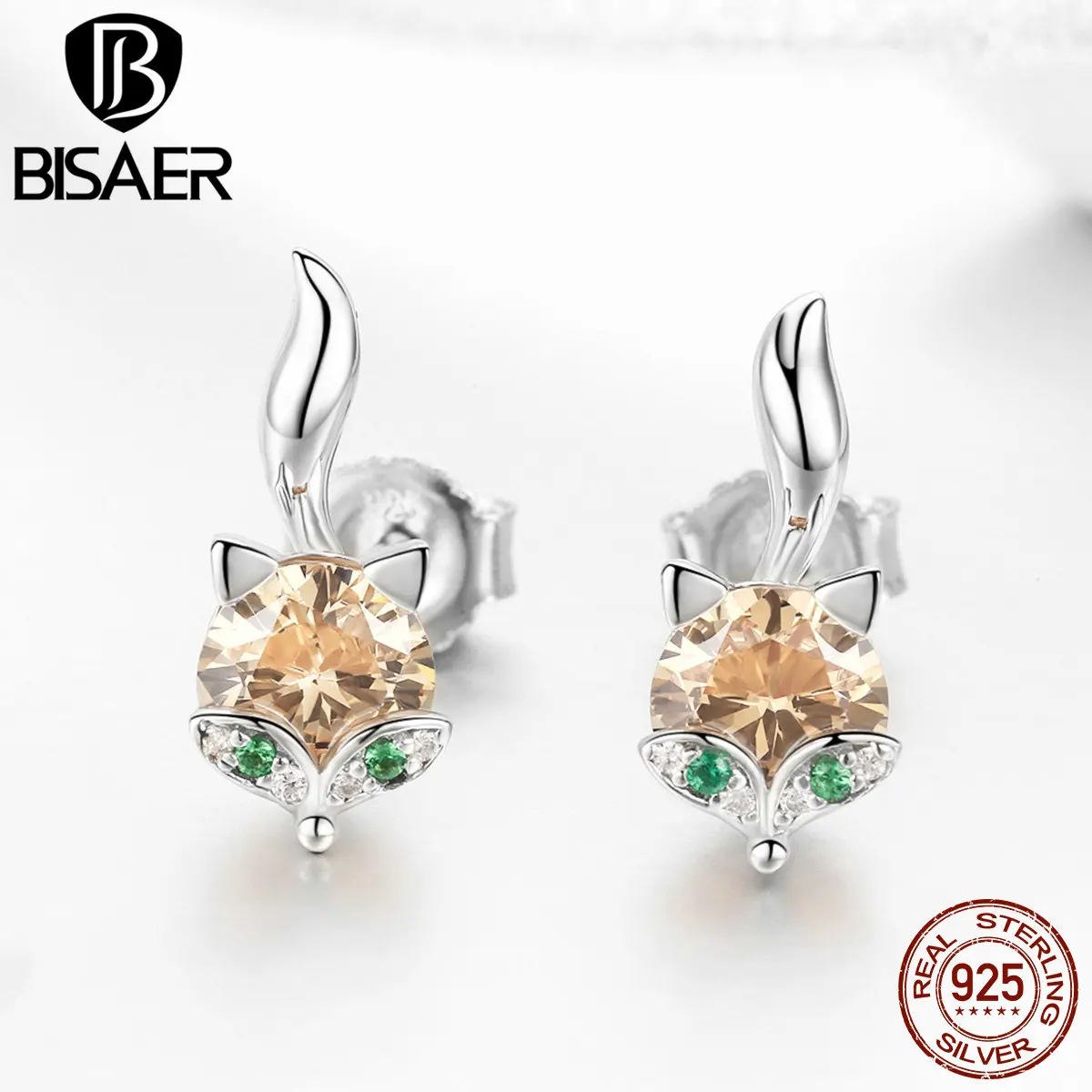 Серьги гвоздики BISAER из стерлингового серебра 925 пробы с разноцветным маленьким