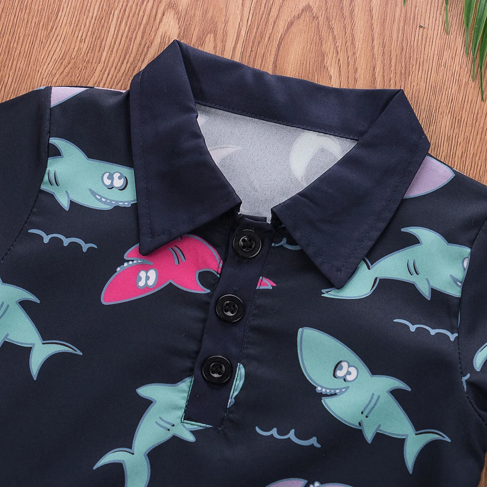 Американский джентльменский костюм для новорожденных мальчиков, рубашка, топ с акулой+ штаны, шорты, спортивный костюм, летний комплект одежды, От 0 до 5 лет