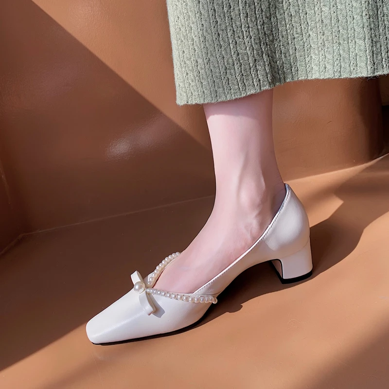 Туфли Мэри Джейн с квадратным носком светильник туфли французским жемчугом