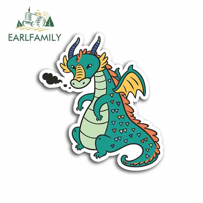 EARLFAMILY 13cm x 11.6cm for Cute Cartoon Dragon Funny Car Stickers Vinyl Sunscreen RV VAN Fine Decal JDM Car Accessories