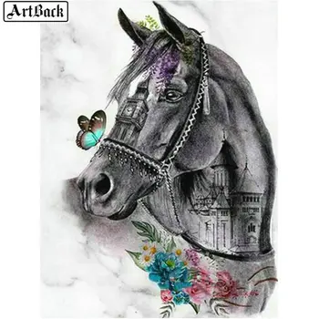 

ARTBACK 5Full square 5d black horse diamond painting animal icon 3d rhinestone resin diamond mosaic home decoration