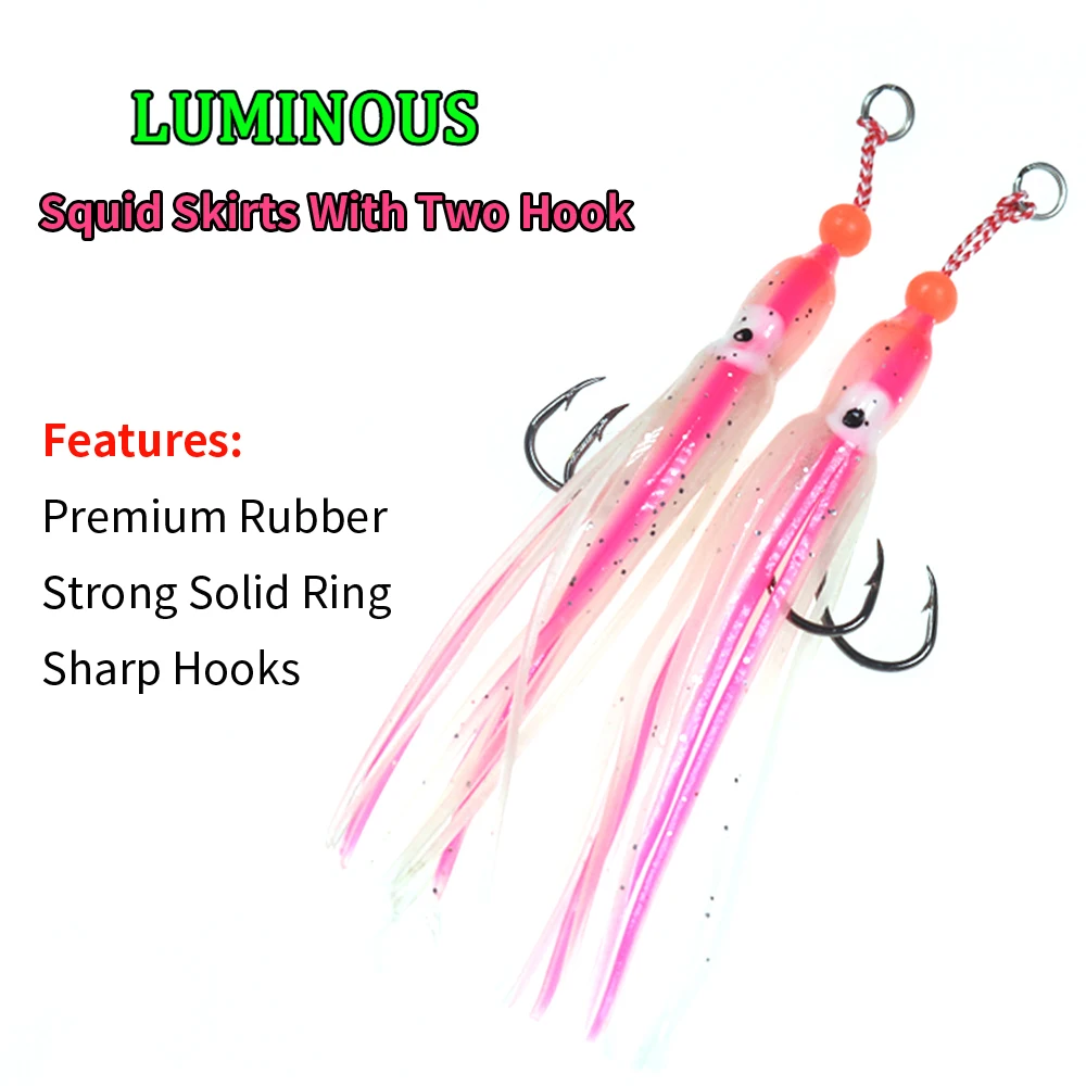 2pcs Soft Squid Fishing Lure Silicone Squid Skirt Bionic Bait With Double  Assist Hook Saltwater Fishing Lures With Solid Ring