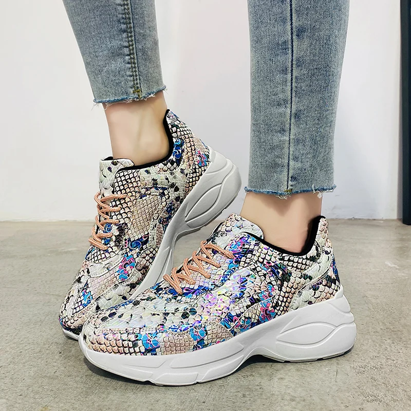 

HY 2020 Spring Women's Shoes Breathable Comfortable Casual Sneakers Lace-up Outdoor Walking Increasing Shoes for Ladies