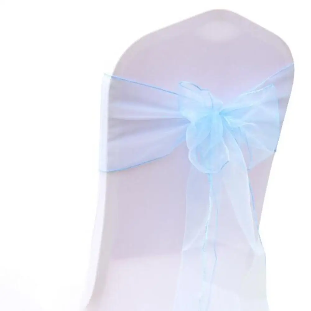 Light Blue 25 шт./партия, из органзы, чехлы для стула, прозрачные ленты, свадебные чехлы для стула, банты, ленты, галстуки для Свадьба Вечерние украшения в отеле - Цвет: Light Blue