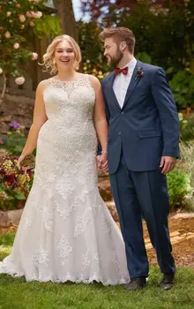 

2020 Mermaid Lace Wedding Dresses Plus Size Bridal Gowns Vestidos De Novia Sleeveless Boat Neck Custom-made