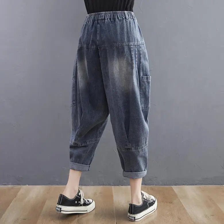 Calça harém feminina de cintura alta, moda