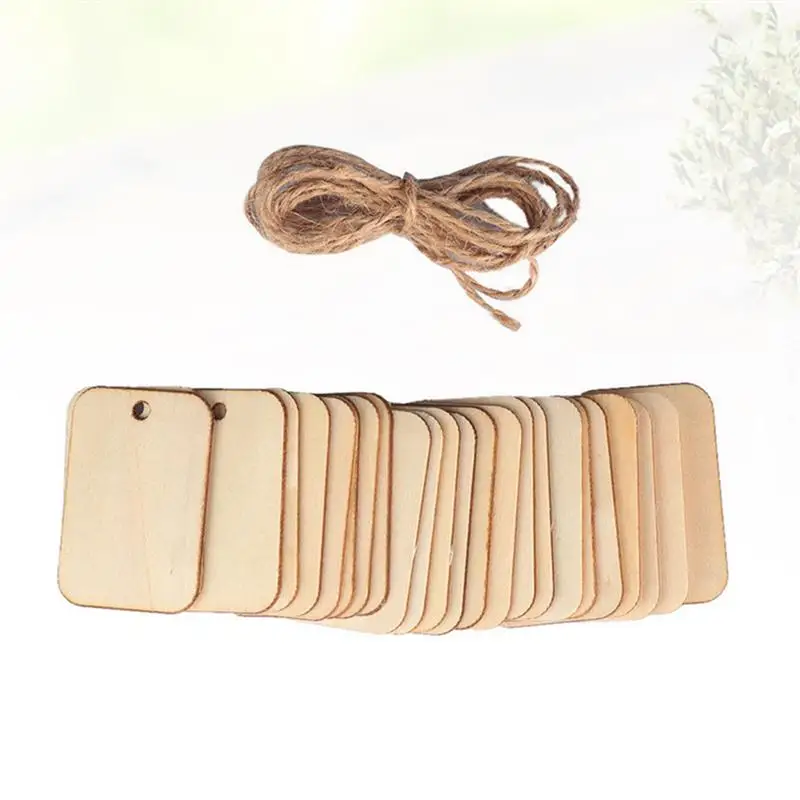200pcs DIY Hanging Tag Unfinished Rectangular Wood Chip For Party Store Home