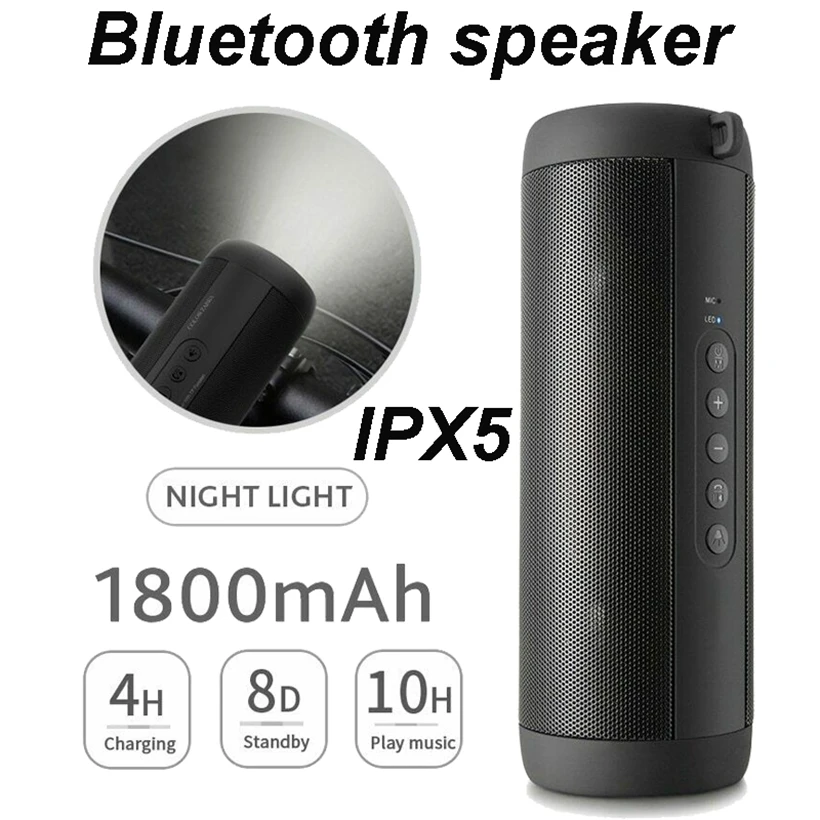

Outdoor Waterproof Wireless Bluetooth 5.0 Subwoofer Speaker Portable IPX5 ABS HiFi Sound Box Handsfree Call With Led Flashlight