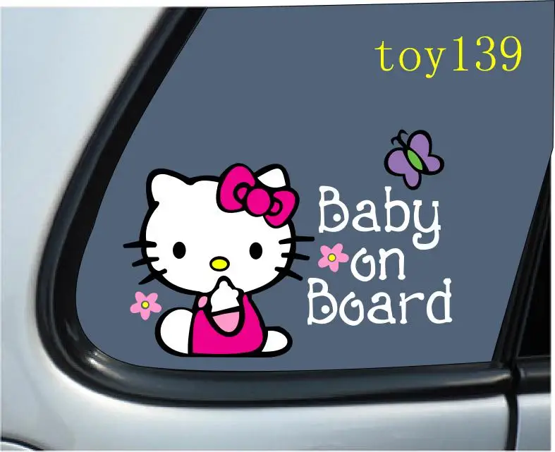 Pegatina decal sticker seguridad bebé a bordo hello kitty baby on board 18cm