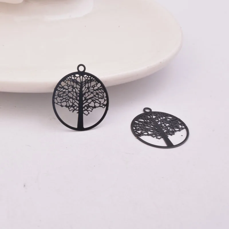 50pcs AC5448 18*21mm Painted Brass Life Tree Charm Small Trees Watermark Pendant Filigree Jewelry Earring Findings
