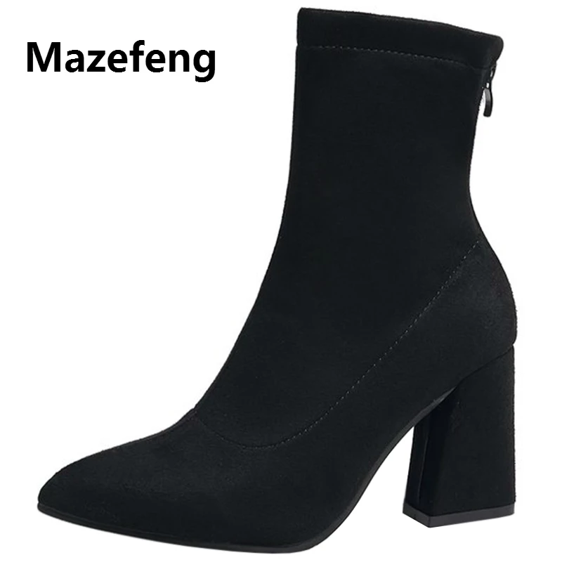 

Mazefeng 2018 New Autumn Winter Boots British Style Women Casual Shoes Female Stretch Fabric Boots Women Martin Boots Mid-Calf