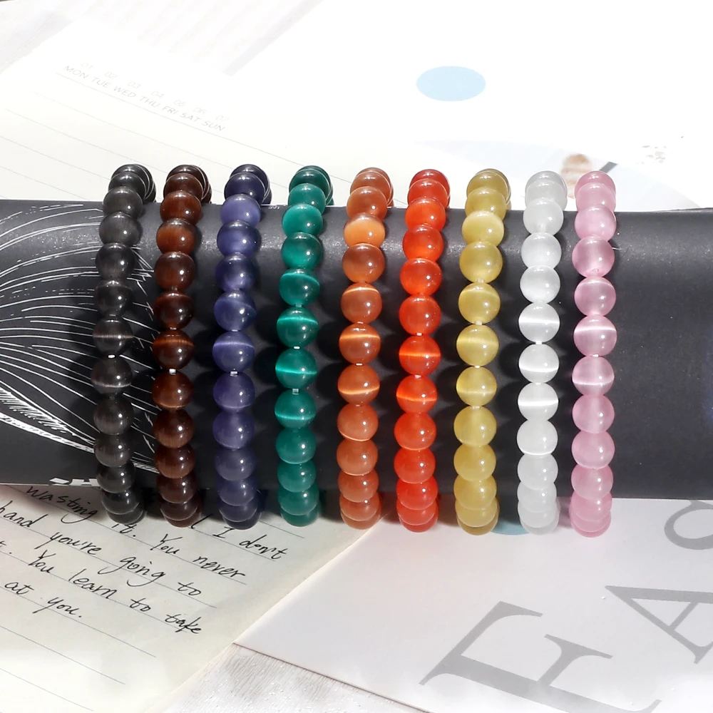 Bracelet Jewelry Natural Cat Eye Stone Bracelet Charm Women Opal Beaded Bracelets Multicolor Stretch Bangles Men Yoga Wrist Jewelry Friends Gifts