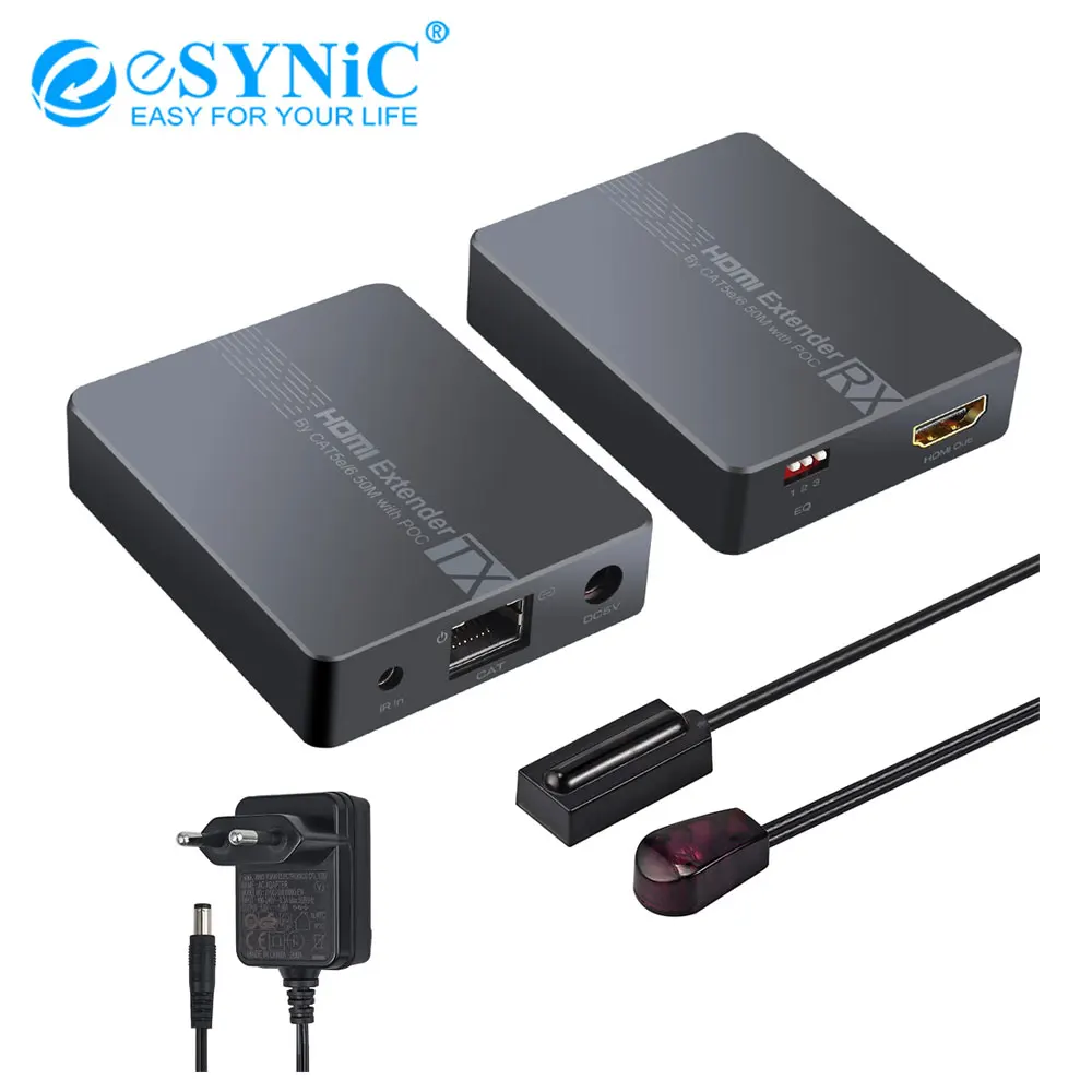 ESYNiC 1080P HDMI удлинитель через CAT6/7 2 порта сплиттер петля ИК Ethernet с передатчиком и