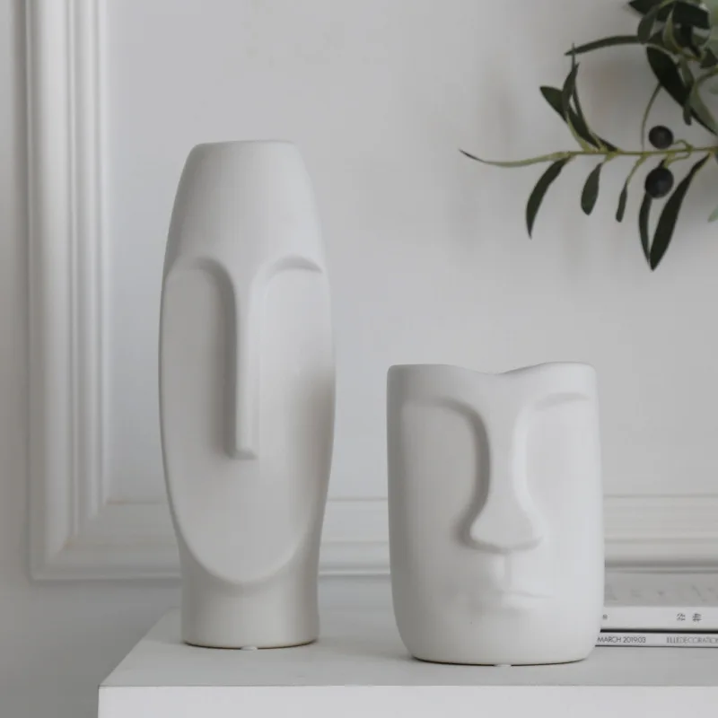 VILEAD 13cm 39cm Ceramic Face Decorative Bottle Creative Nordic Dry Flower Vase Ornament Simple Character Craft Vintage Hogar