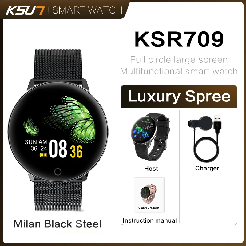 KSR709-SB KSUN KSR709 Men Sport Pedometer Smart Watch IP68 Waterproof Fitness Tracker Heart Rate Monitor Women Clock Smartwatch - Цвет: KSR709-SB