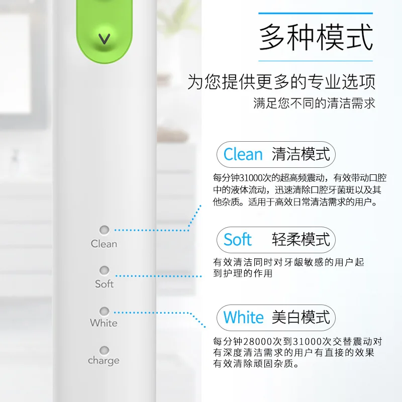 Ultrasonic electric toothbrush USB rechargeable household whitening soft hair waterproof automatic toothbrush