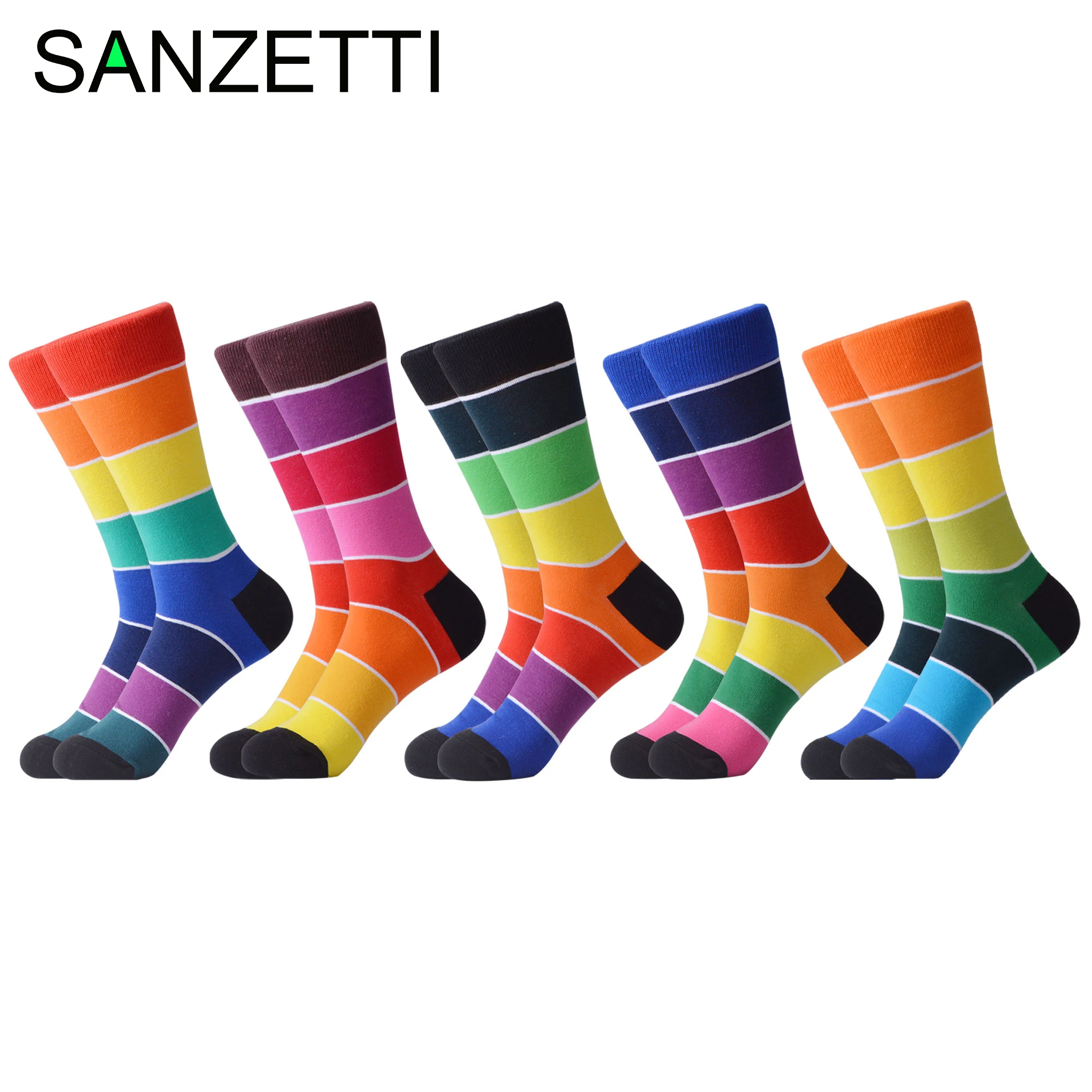 

SANZETTI 5 Pairs/Lot New Style Rainbow Socks Men Women Happy Colourful Combed Cotton Crew Socks Party Gifts Creative Socks Free