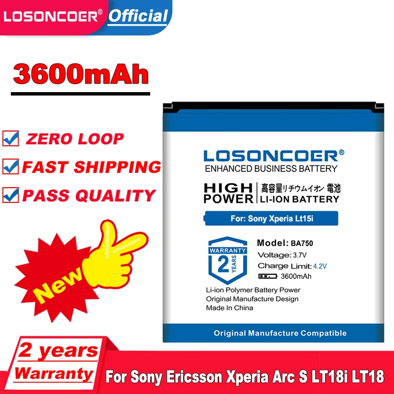 LOSONCOER 3600mAh BA750 для Sony Ericsson Xperia Arc S LT15i X12 LT18i мобильный телефон Battery | Мобильные