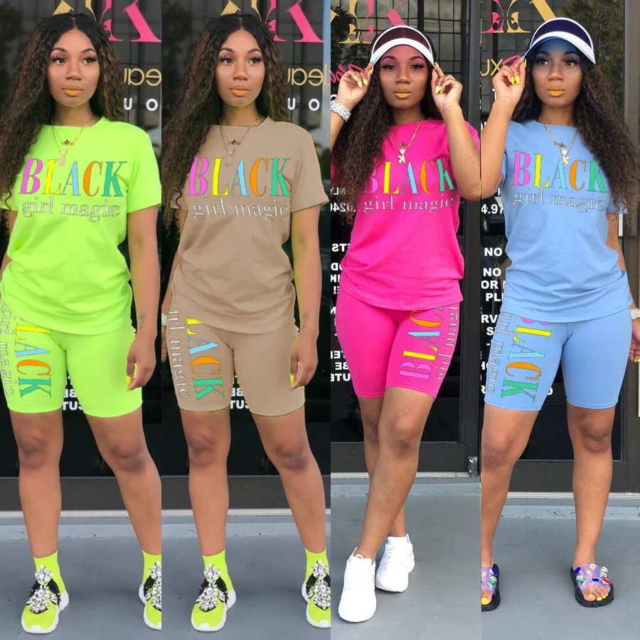 

Plus Size Summer 2020 Two Piece Set Crop Top And Shorts Letter 2 Piece Set Women Club Outfits Matching Sets Ensemble Femme