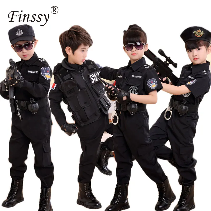 Boys Policemen Costumes Children Cosplay for Kids Army Police Uniform Clothing Set Summer Camp Performance Uniforms Dress Up Set