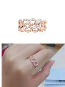 

Solid 925 Sterling Silver Lock Chain Finger Ring Circle Round Cross Rose Gold Gothic Style Women Statement Wedding Jewelry