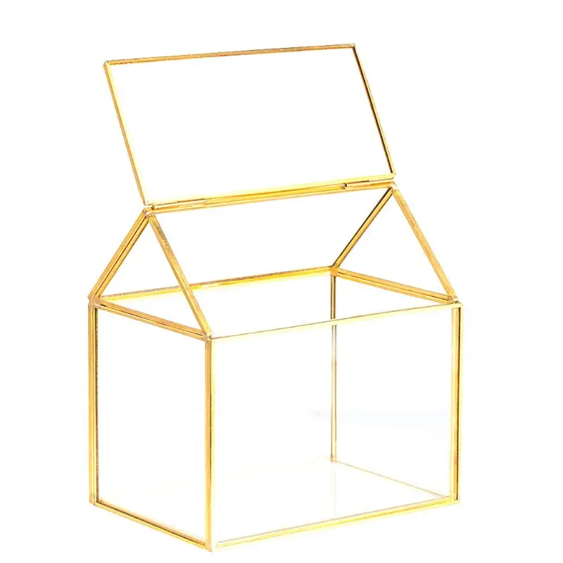 H7JC Geometric Glass Decor Terrarium Centerpiece Tabletop Planter Handmade Copper House Shape Flower Pot for Plants Succulents | Красота и