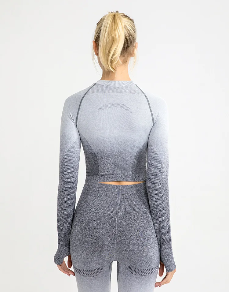 Shark Women Ombre Cropped Seamless Long Sleeve Top Crop Top Women Workout Shirts for Women Sports Tops Women Gym
