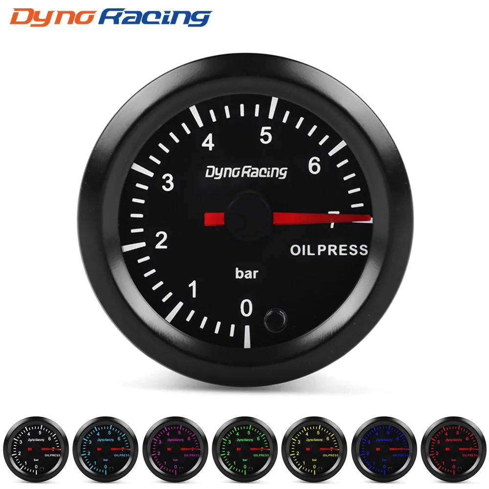 Dynoracing 2" 52mm 7 Colors LED Car Oil Pressure Gauge 0-7 BAR Oil Press Meter High Speed Motor With Sensor BX101733 1