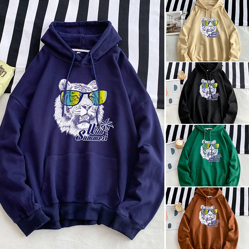 

Animal Tiger Hoodie Men Black Sweatshirt Casual Crewneck Sweatshirts New Brand Winter Autumn Fleece Warm Hoody Brand Clothing