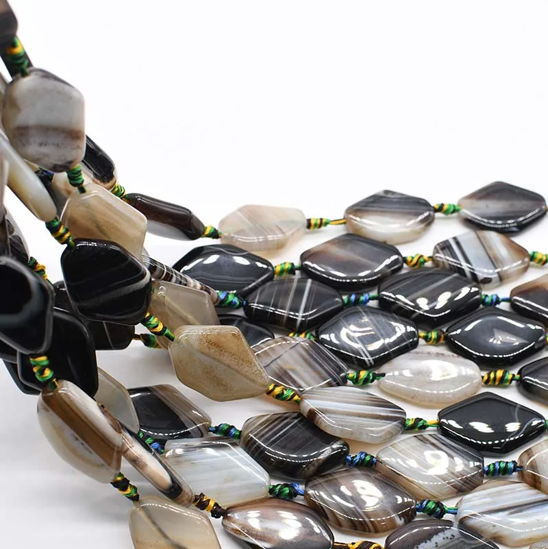 2strands/lot Diamond Black and white stripe smooth agate natural stone For DIY Women Necklace Bracelet Jewelry Making 15